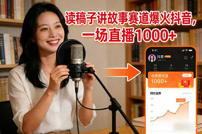 读稿子讲故事赛道爆火抖音，一场直播日入1000+-网创资源