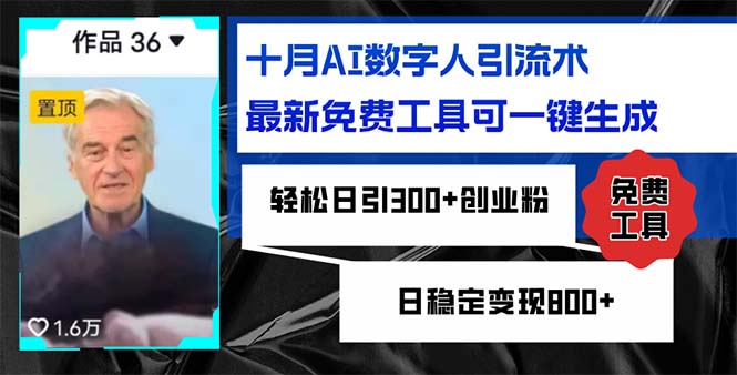 十月AI数字人引流术，最新免费工具可一键生成，轻松日引300+创业粉日稳…-网创资源