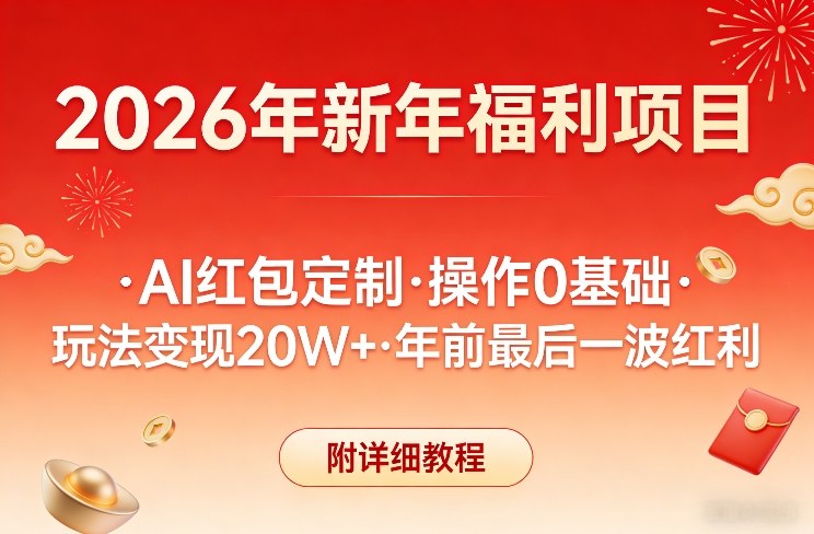 新年福利项目，AI红包定制，操作0基础，玩法变现20W+年前最后一波红利，附详细教程-网创资源