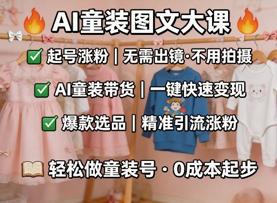 AI童装图文剪辑，某社群童装图文大课，起号涨粉、AI童装带货、爆款选品，无需出镜和拍摄-网创资源