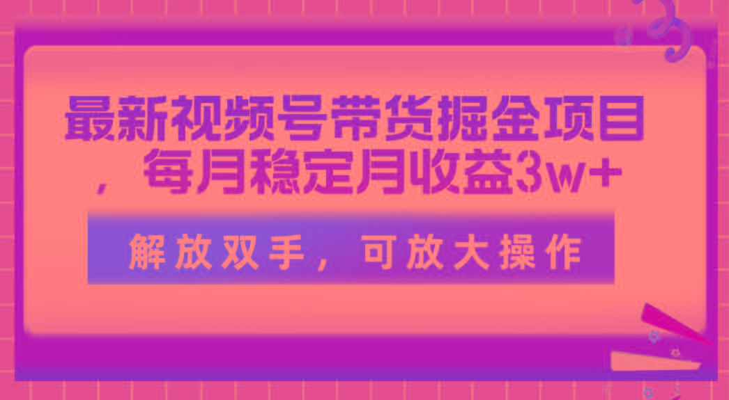 最新视频号带货掘金项目，每月稳定月收益3w+，解放双手，可放大操作-网创资源
