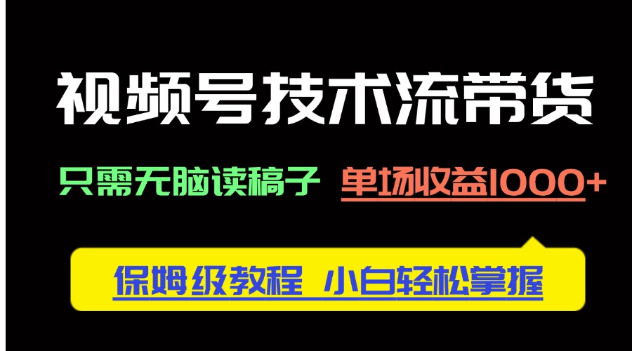 视频号技术流带货，只需无脑读稿子，单场收益1000+ 保姆级教程，小白轻…-网创资源