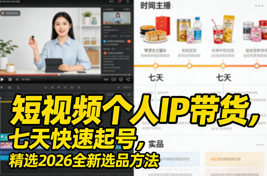 短视频个人IP带货，七天快速起号，精选2026全新选品方法-网创资源