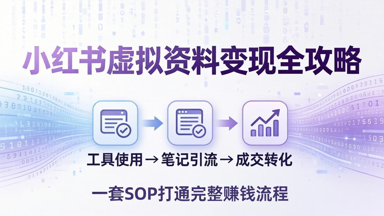 小红书虚拟资料变现全攻略：从工具使用到笔记引流成交，一套 SOP 打通完整赚钱流程-网创资源