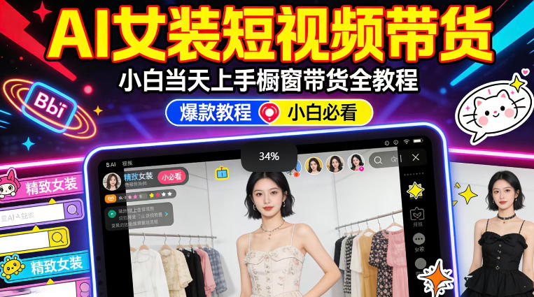 AI女装短视频橱窗带货：小白零门槛当天上手，高佣金爆款轻松賺！-网创资源