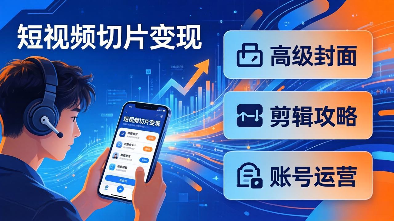 短视频切片变现速成班2.0：高级封面+剪辑攻略+账号运营，0基础小白快速入局副业-网创资源