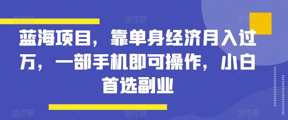 蓝海项目，靠单身经济月入过万，一部手机即可操作，小白首选副业【揭秘】-网创资源