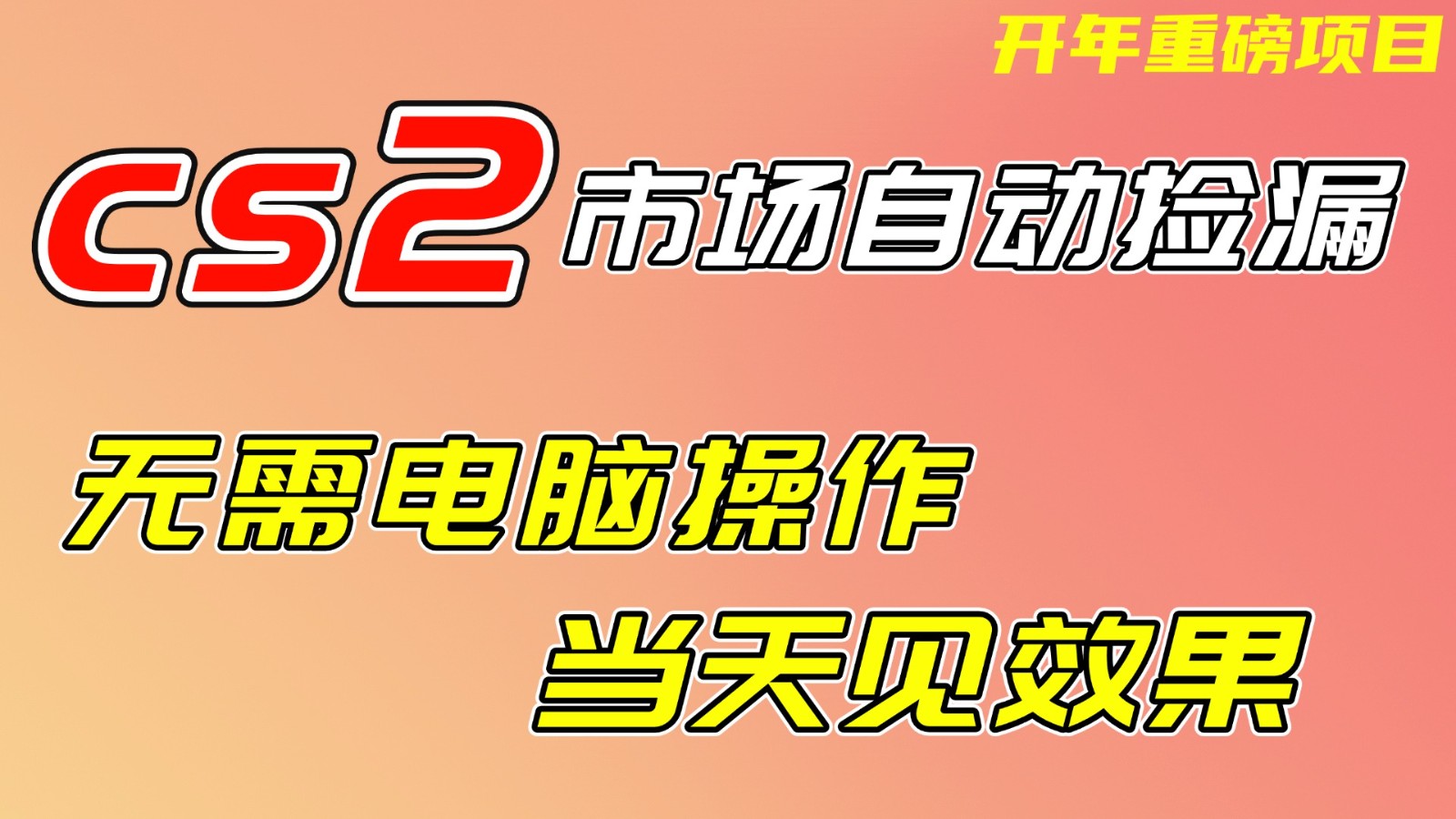 CS2市场挂机项，无需电脑操作，无需进入游戏，当天见效果，支持任何形式验证-网创资源