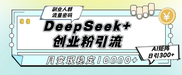 DeepSeek+创业粉精准引流，全新分享课4.0玩法，AI矩阵日引300+，多种变现方式，稳定月入1W-网创资源
