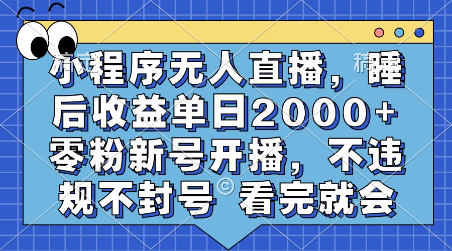 小程序无人直播，睡后收益单日2000+ 零粉新号开播，不违规不封号 看完就会-网创资源