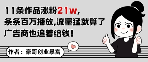 11条作品涨粉21W，条条百W播放，流量猛就算了，广告商也追着给钱-网创资源