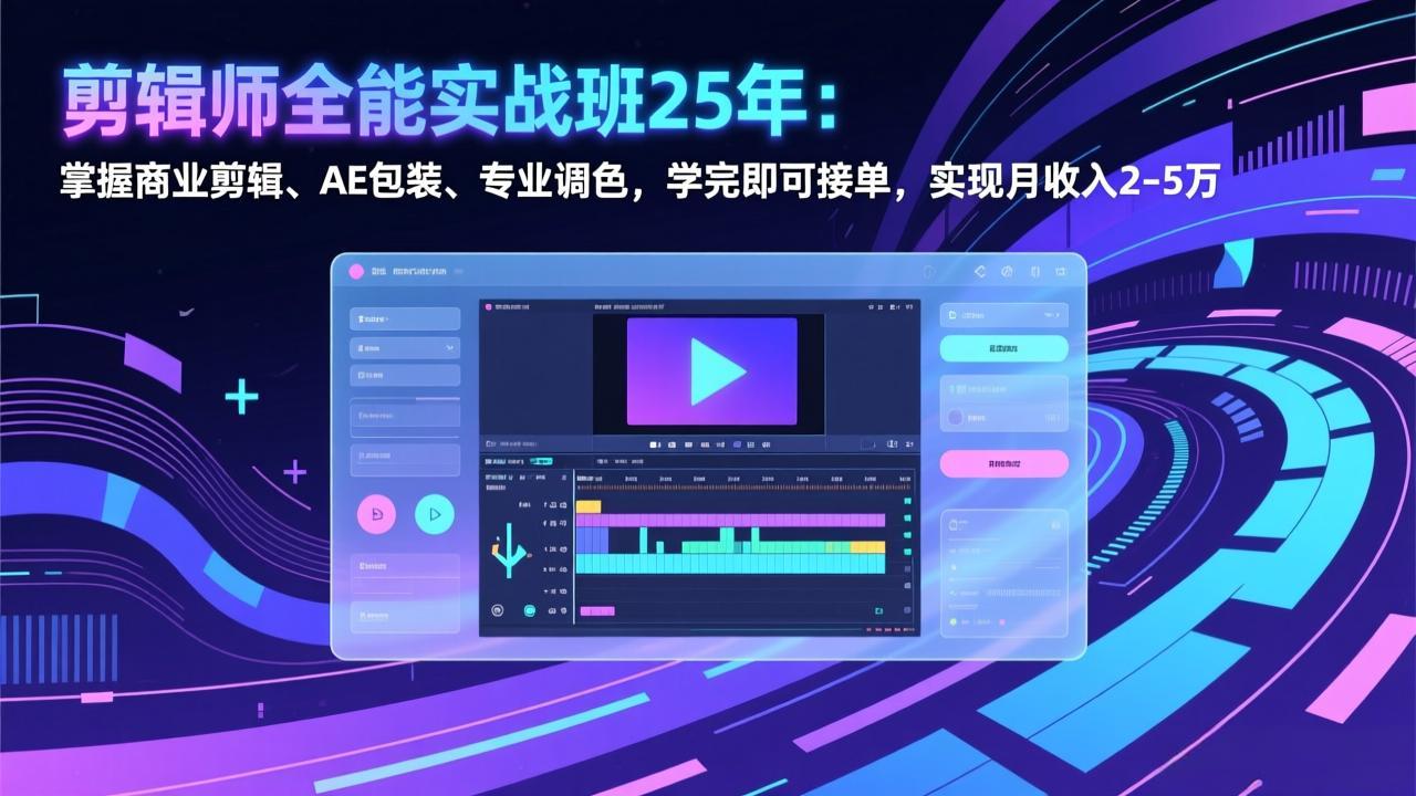 剪辑师全能实战班25年：掌握商业剪辑、AE包装、专业调色，学完即可接单，实现月收入2-5万-网创资源