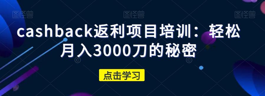 cashback返利项目培训：轻松月入3000刀的秘密-网创资源