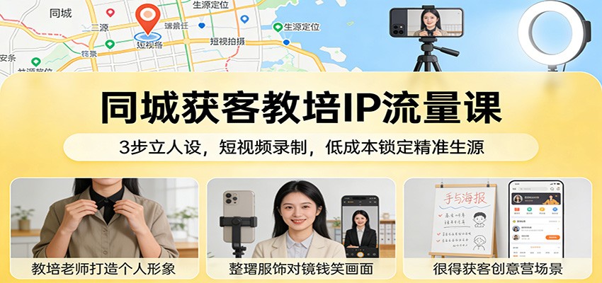 同城获客教培IP流量课：3步立人设，短视频录制，低成本锁定精准生源-网创资源