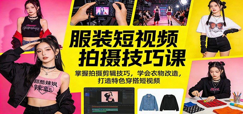 服装短视频拍摄技巧课：掌握拍摄剪辑技巧，学会衣物改造，打造特色穿搭短视频-网创资源