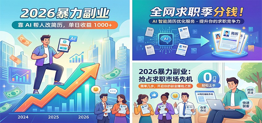 2026暴力副业：靠AI帮人改简历，单日收益1000+，全网求职季分钱-网创资源