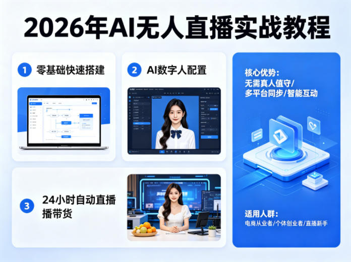 2026年AI无人直播实战教程，零基础也能快速搭建AI数字人无人直播间，实现24小时自动直播带货-网创资源