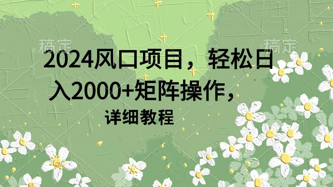 (9652期)2024风口项目，轻松日入2000+矩阵操作，详细教程-网创资源