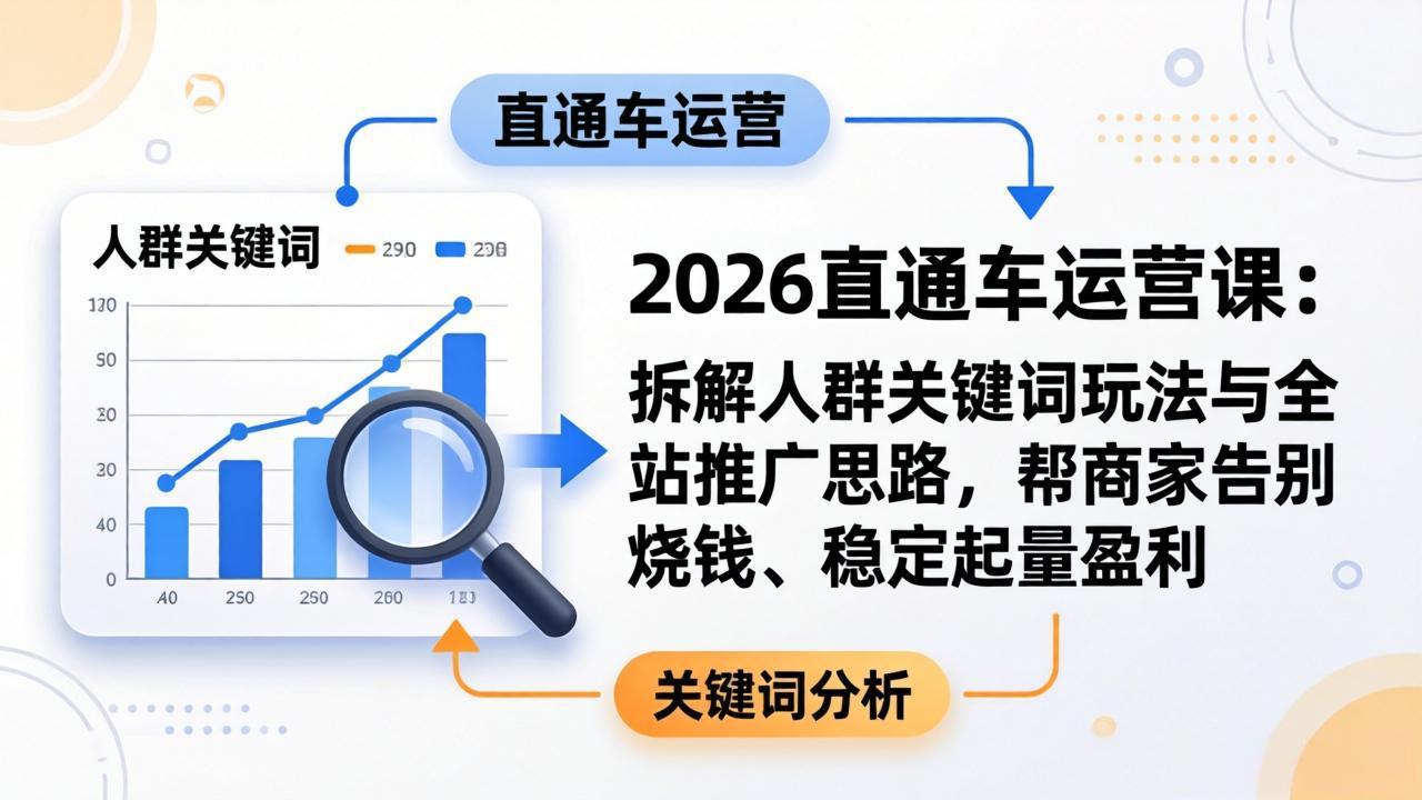 2026直通车运营课：拆解人群关键词玩法与全站推广思路，帮商家告别烧钱、稳定起量盈利-网创资源