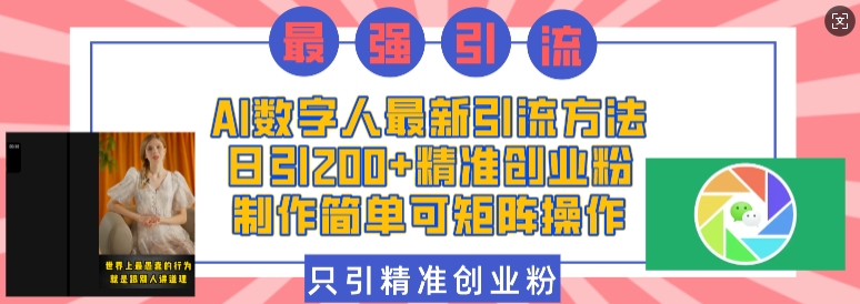 AI数字人最新引流方法，日引200+精准创业粉，制作简单可矩阵操作-网创资源