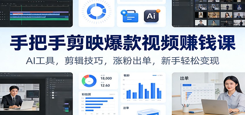 手把手剪映爆款视频赚钱课：AI工具，剪辑技巧，涨粉出单，新手轻松变现-网创资源