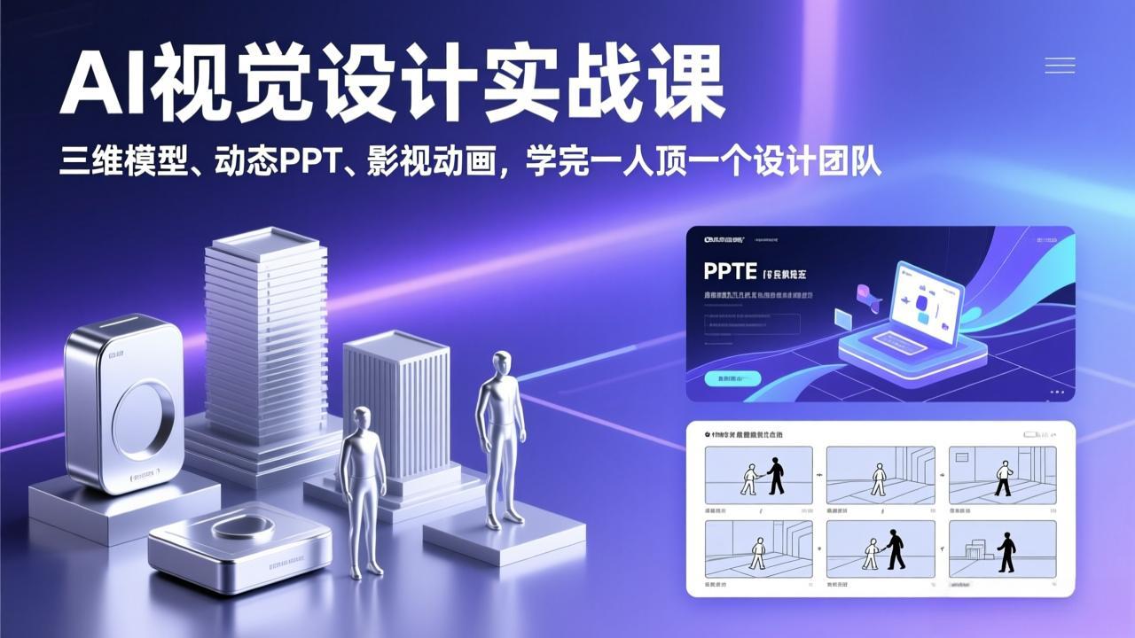AI视觉设计实战课，三维模型、动态PPT、影视动画，学完一人顶一个设计团队-网创资源
