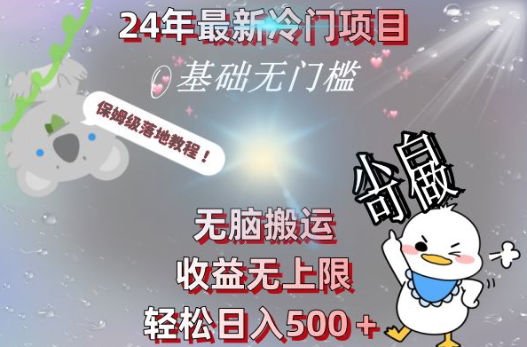 2024最新冷门项目，无脑搬运，收益无上限，轻松日入500＋，保姆级落地教程-网创资源
