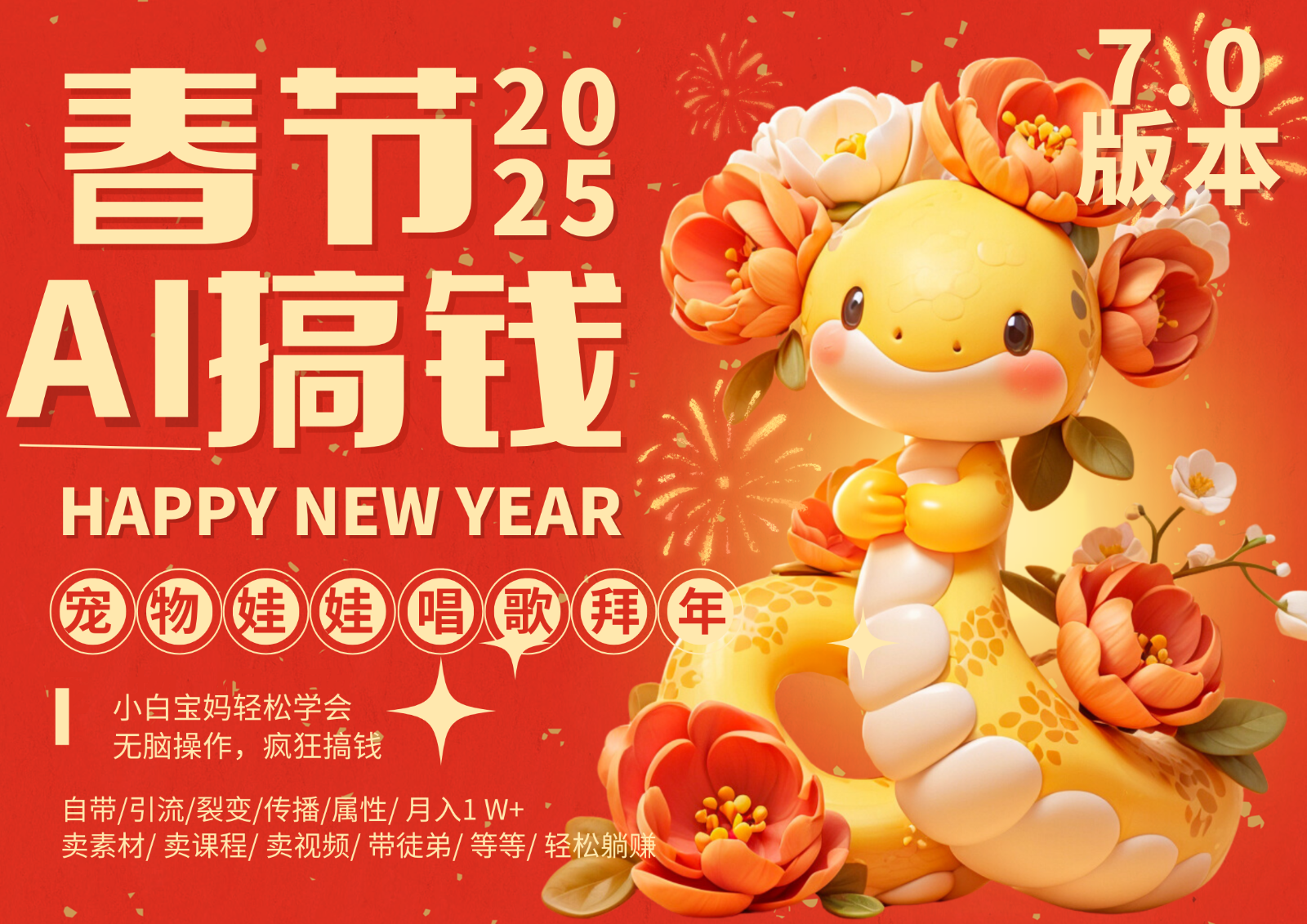 AI春节搞钱7.0升级版 蝴蝶号超火爆萌宠唱歌拜年 AI一键制作 批量出内容 春节做…-网创资源