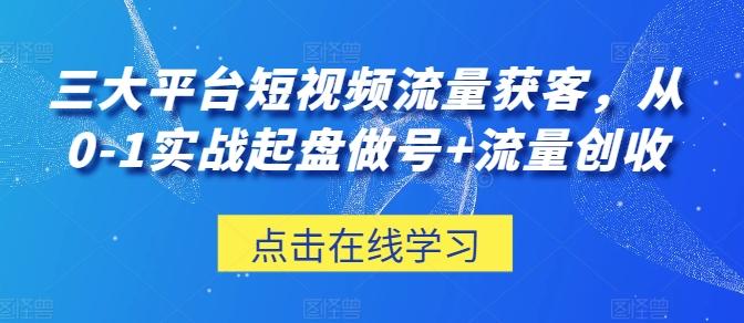 三大平台短视频流量获客，从0-1实战起盘做号+流量创收-网创资源