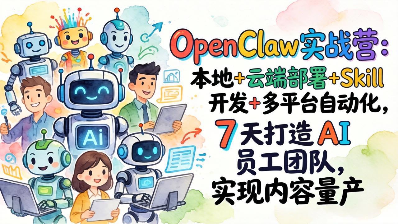 OpenClaw实战营：本地+云端部署+Skill开发+多平台自动化，7 天打造 AI 员工团队，实现内容量产-网创资源