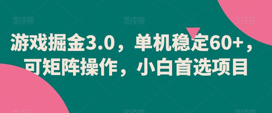 游戏掘金3.0，单机稳定60+，可矩阵操作，小白首选项目【揭秘】-网创资源
