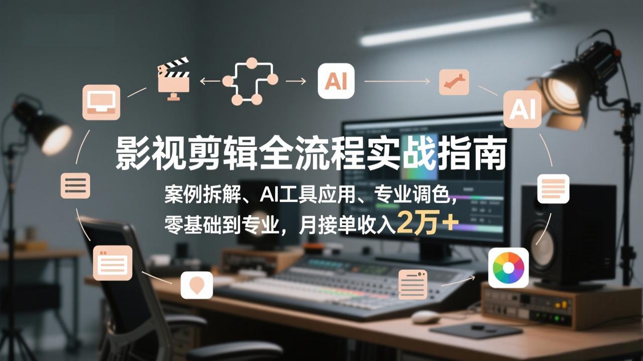 影视剪辑全流程实战指南，案例拆解、AI工具应用、专业调色，零基础到专业，月接单收入2万+-网创资源