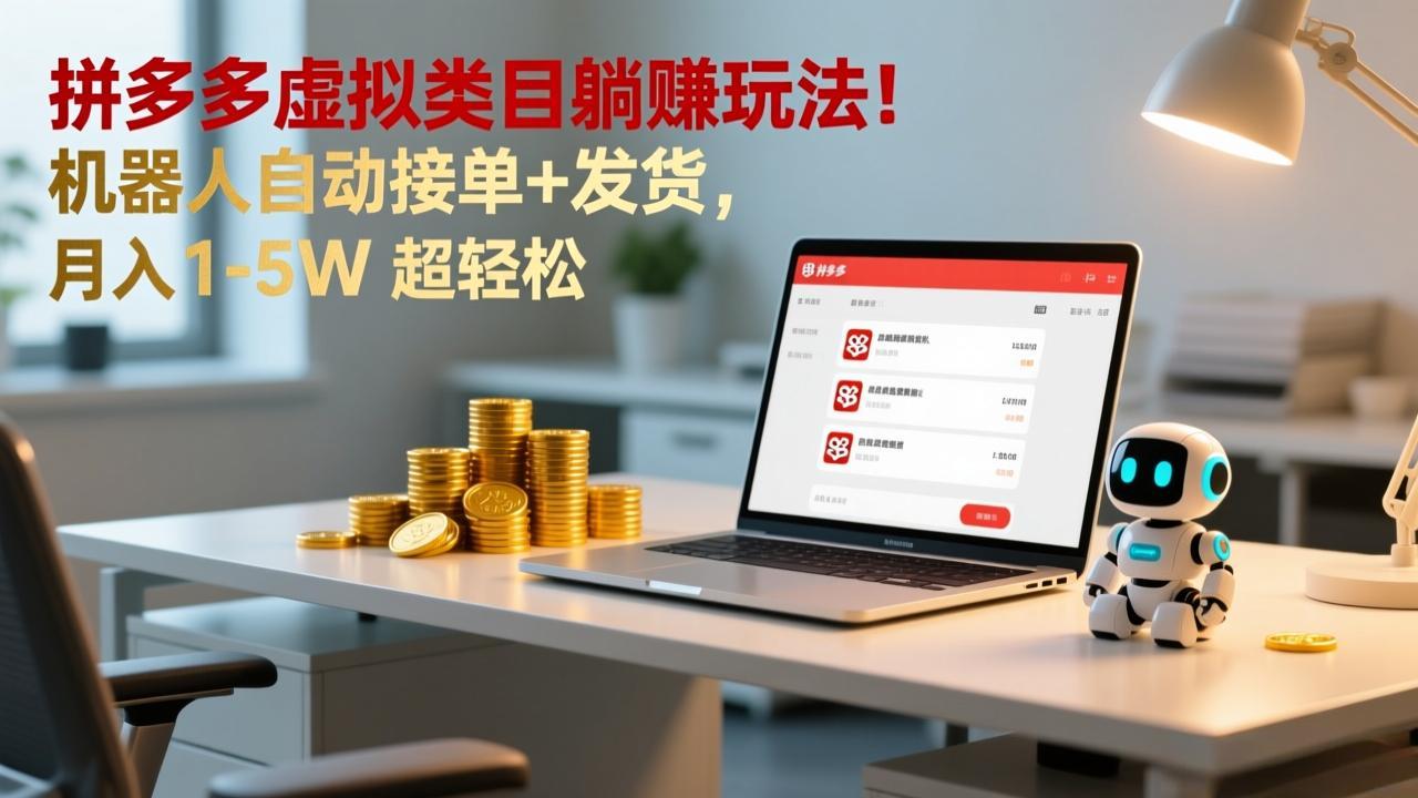 多多虚拟类目躺赚玩法！机器人自动接单+发货，月入 1-5W 超轻松-网创资源