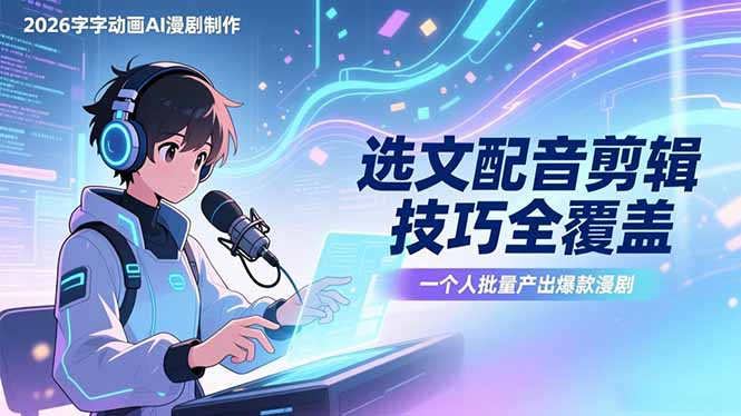 2026字字动画AI漫剧制作-1期，选文配音剪辑技巧全覆盖，一个人就能批量产出爆款漫剧-网创资源