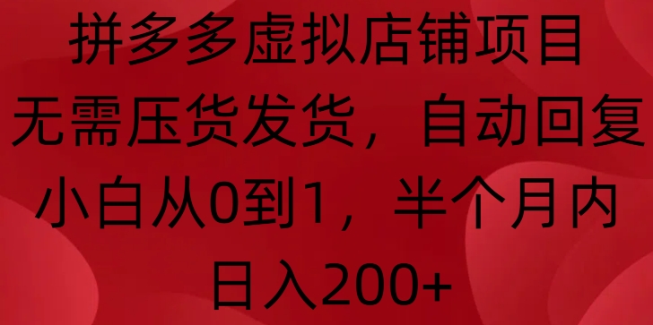 拼多多虚拟店铺项目，无需压货发货，自动回复，小白从0到1，半个月内日入200+【揭秘】-网创资源