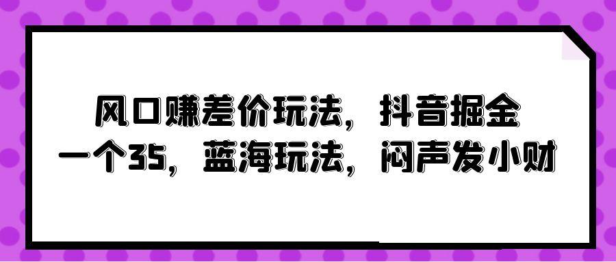 (10022期)风口赚差价玩法，抖音掘金，一个35，蓝海玩法，闷声发小财-网创资源