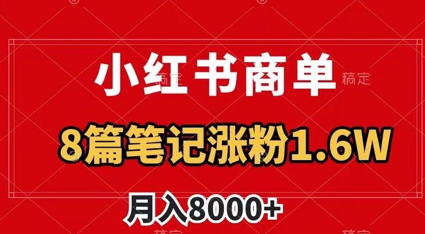 小红书商单最新玩法，8篇笔记涨粉1.6w，作品制作简单，月入8000+【揭秘】-网创资源
