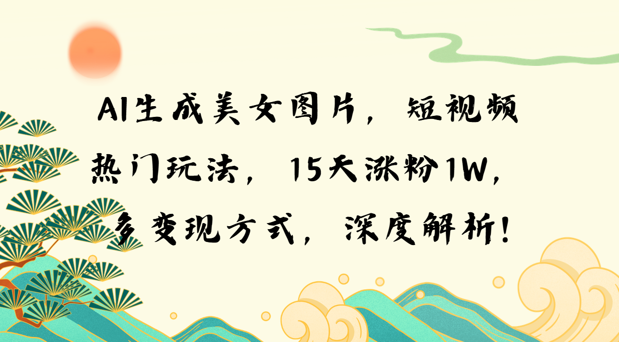 AI生成美女图片，短视频热门玩法，15天涨粉1W，多变现方式，深度解析!-网创资源