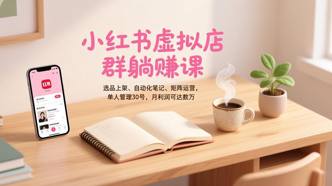 小红书虚拟店群躺赚课，选品上架、自动化笔记、矩阵运营，单人管理30号，月利润可达数万-网创资源