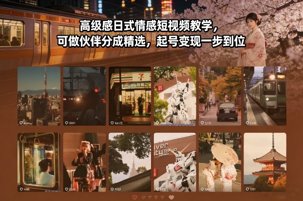 高级感日式情感短视频教学，可做伙伴分成精选，起号变现一步到位-网创资源