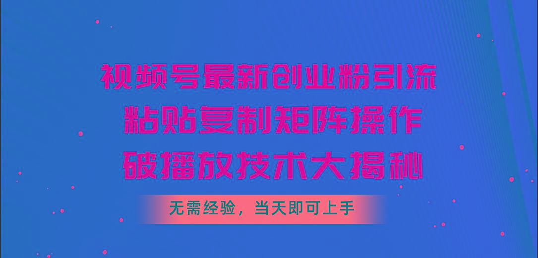视频号最新创业粉引流，粘贴复制矩阵操作，破播放技术大揭秘，无需经验…-网创资源