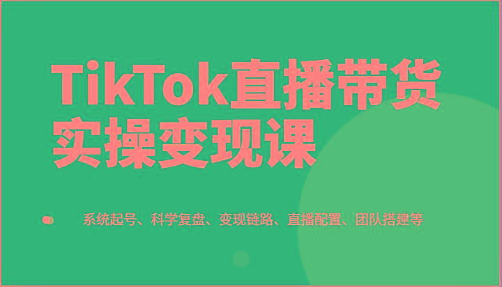 TikTok直播带货实操变现课：系统起号、科学复盘、变现链路、直播配置、团队搭建等-网创资源