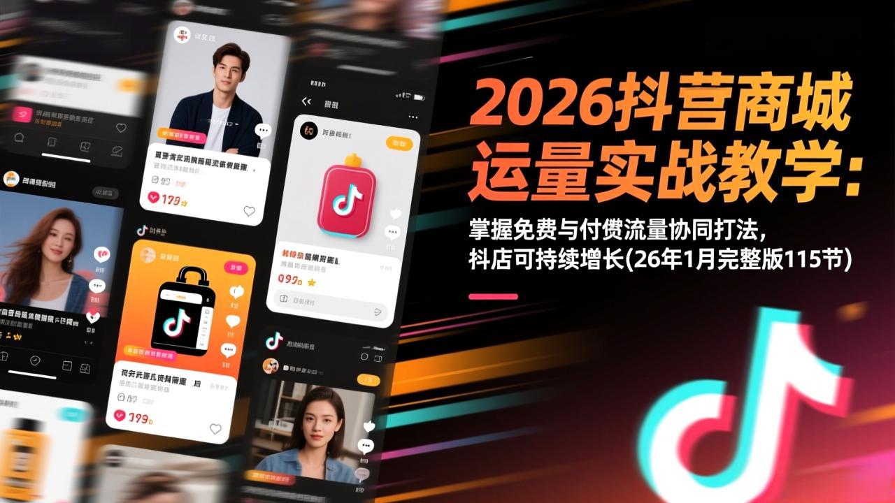 2026抖音商城运营实战教学：掌握免费与付费流量协同打法，抖店可持续增长(26年1月完整版115节-网创资源