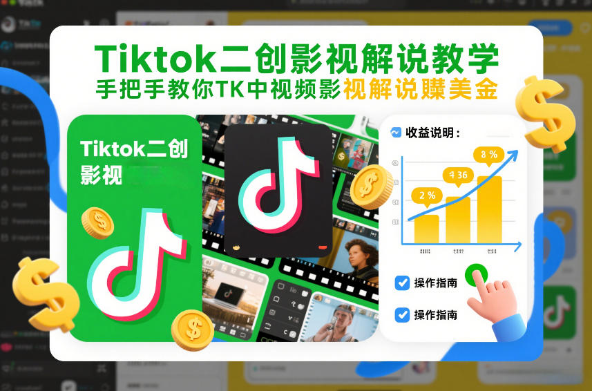 Tiktok二创影视解说教学，手把手教你TK中视频影视解说賺美金(更新26年1月)-网创资源