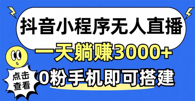 抖音小程序无人直播，一天躺赚3000+，0粉手机可搭建，不违规不限流，小…-网创资源