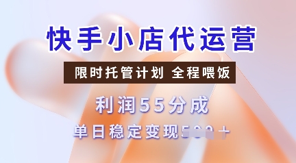 快手小店代运营，限时托管计划，收益55分，单日稳定变现多张【揭秘】-网创资源