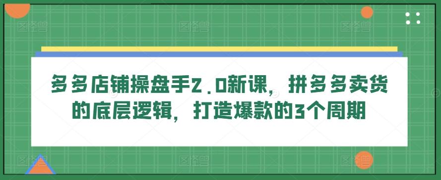 多多店铺操盘手2.0新课，拼多多卖货的底层逻辑，打造爆款的3个周期-网创资源