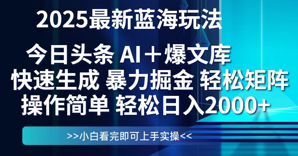今日头条2025最新蓝海玩法，思路简单，复制粘贴，轻松实现矩阵日入2000+-网创资源