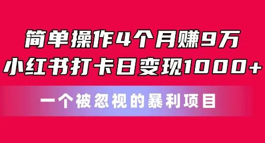 简单操作4个月赚9w，小红书打卡日变现1k，一个被忽视的暴力项目【揭秘】-网创资源