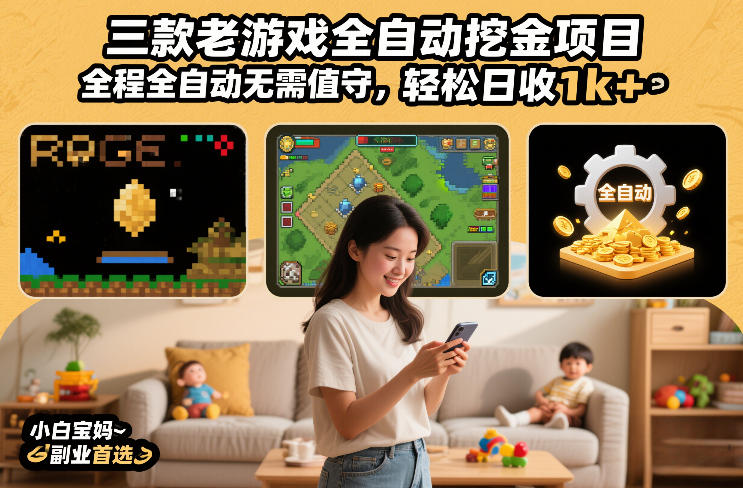 三款老游戏全自动挖金项目，全程全自动无需值守，轻松日收1k+，小白宝妈副业首选【揭秘】-网创资源